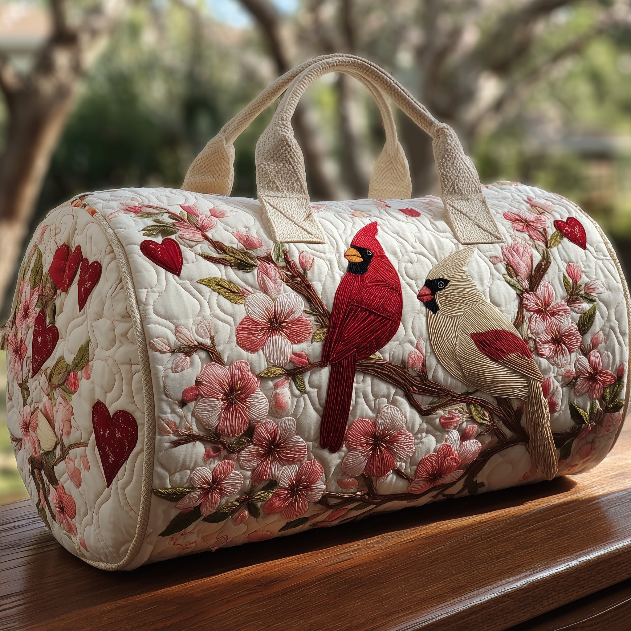 Cardinal Couple Quilt Duffle Bag For Carry On Use