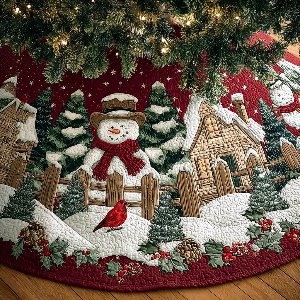 Cardinal Crystal Winter Field Christmas Quilted Tree Skirt Christmas Decor Cardinal Xmas Gift