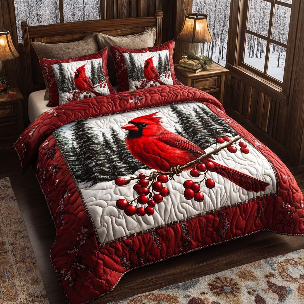 Cardinal Dream Quilt Bedding Set Christmas Comforter Xmas Gifts For Father In Law