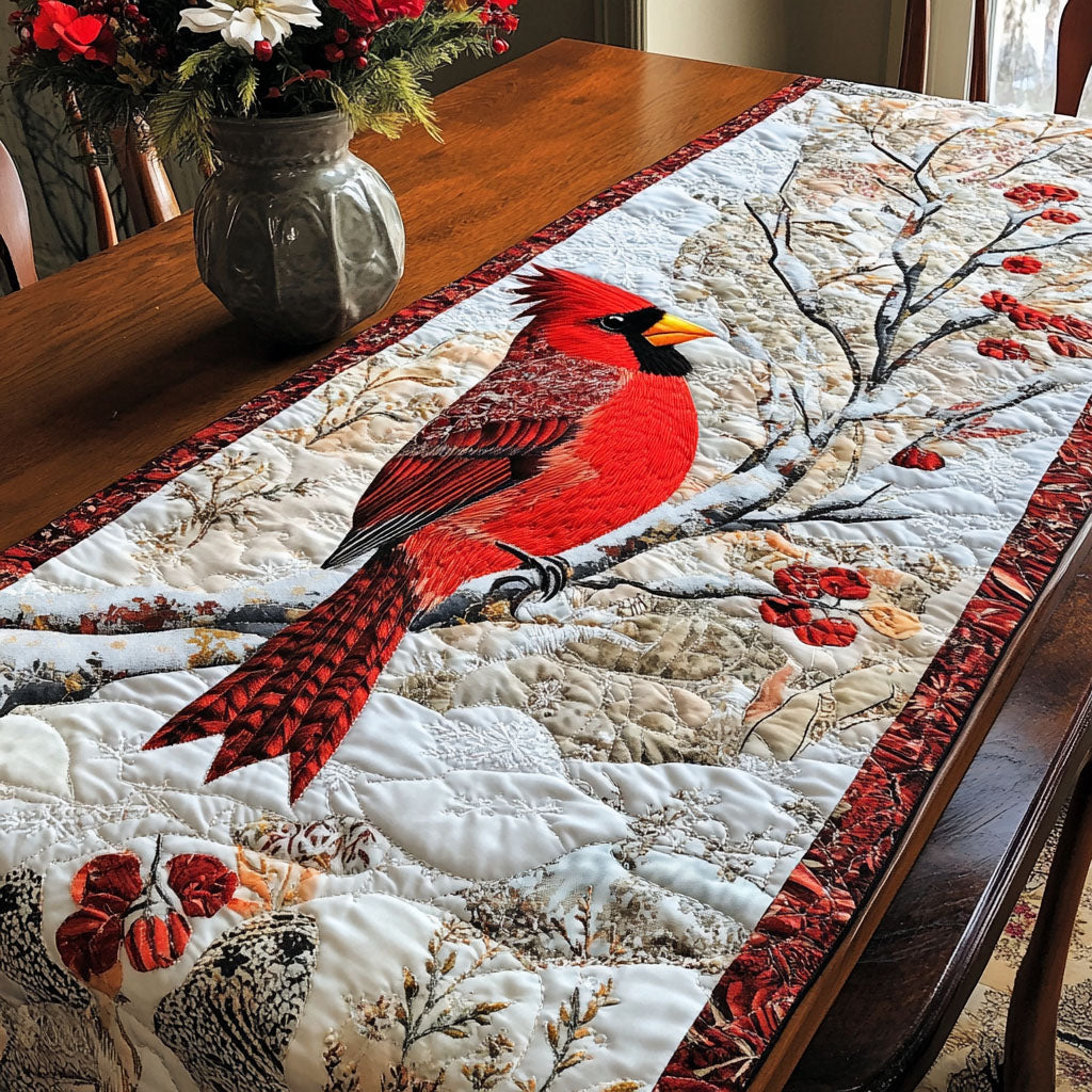 Cardinal Elegance Quilted Table Runner Dining Table Decor Red Cardinal Bird Gifts