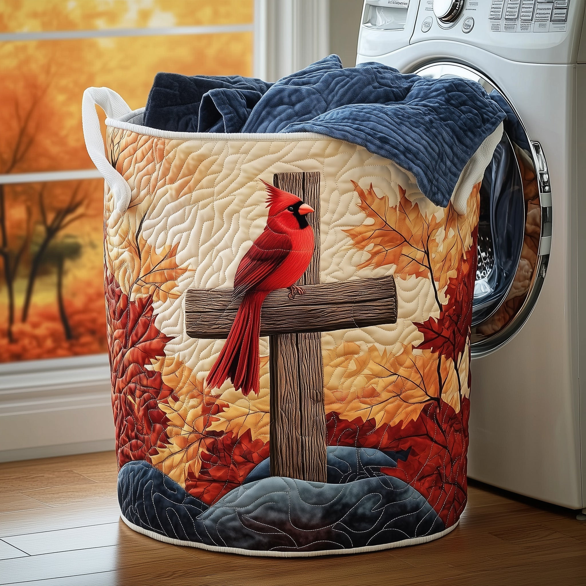 Cardinal Faith Quilted Laundry Basket Premium Home Decor Cardinal Bird Lover Gifts