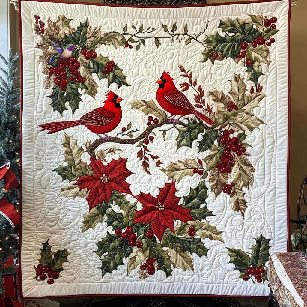 Cardinal Festive Charm Quilt Blanket Large Sofa Throws Perfect Mother' Day Gifts For Mom