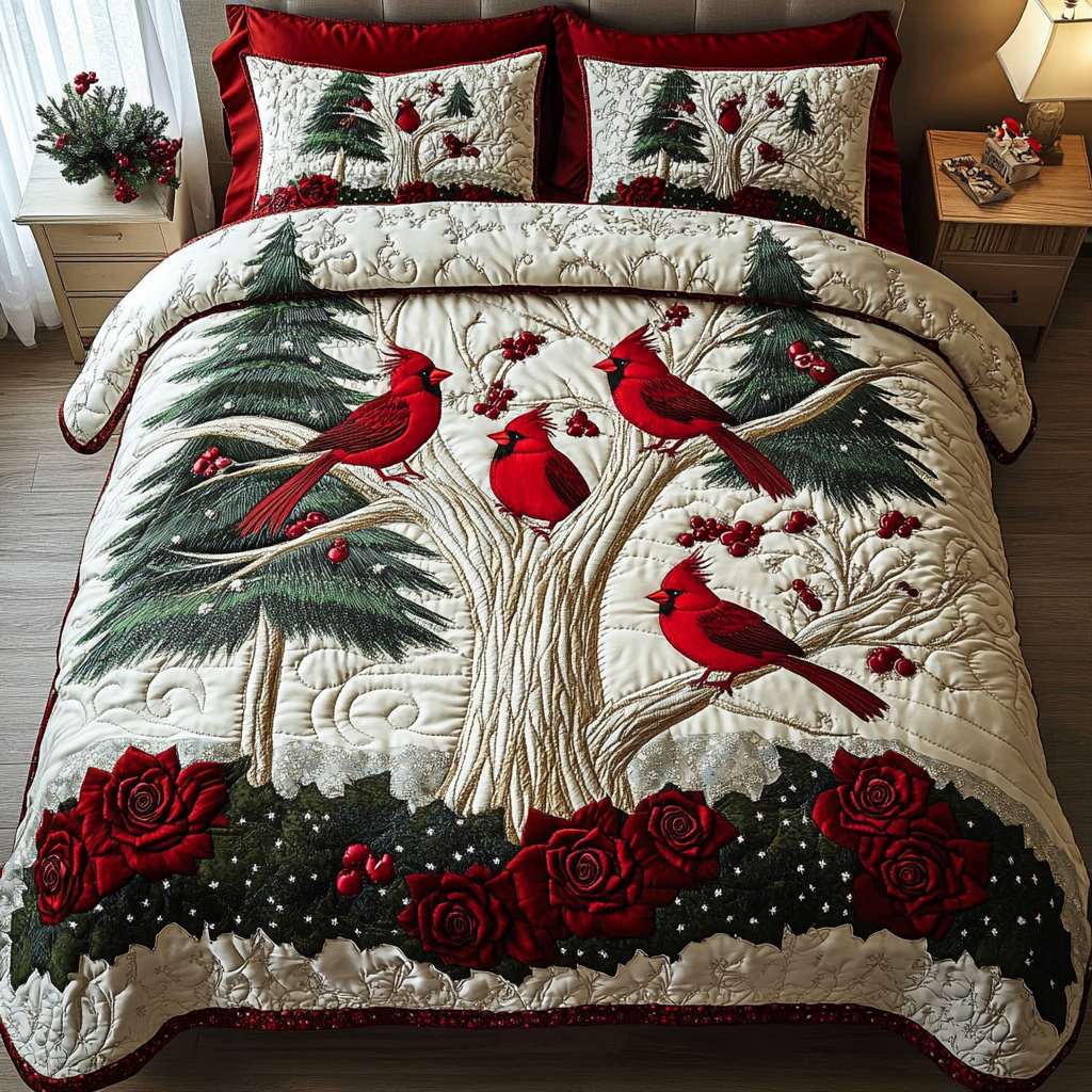 Cardinal Forest Quilted Bedding Set Best Comforter Sets Red Cardinal Gifts For Mom