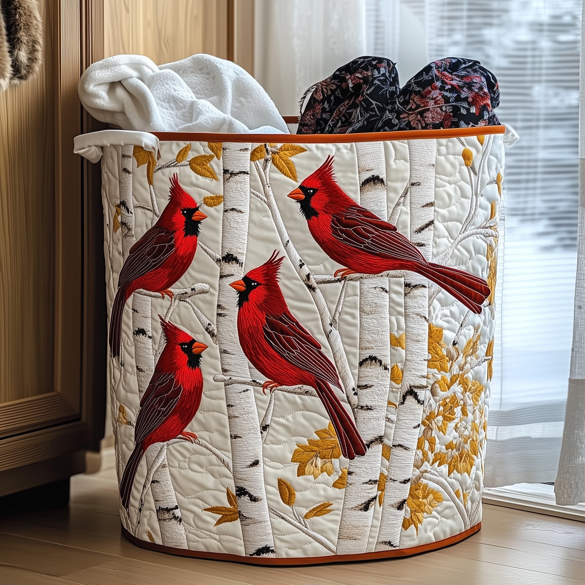 Cardinal Forest Quilted Laundry Basket Cardinal Bird Gifts