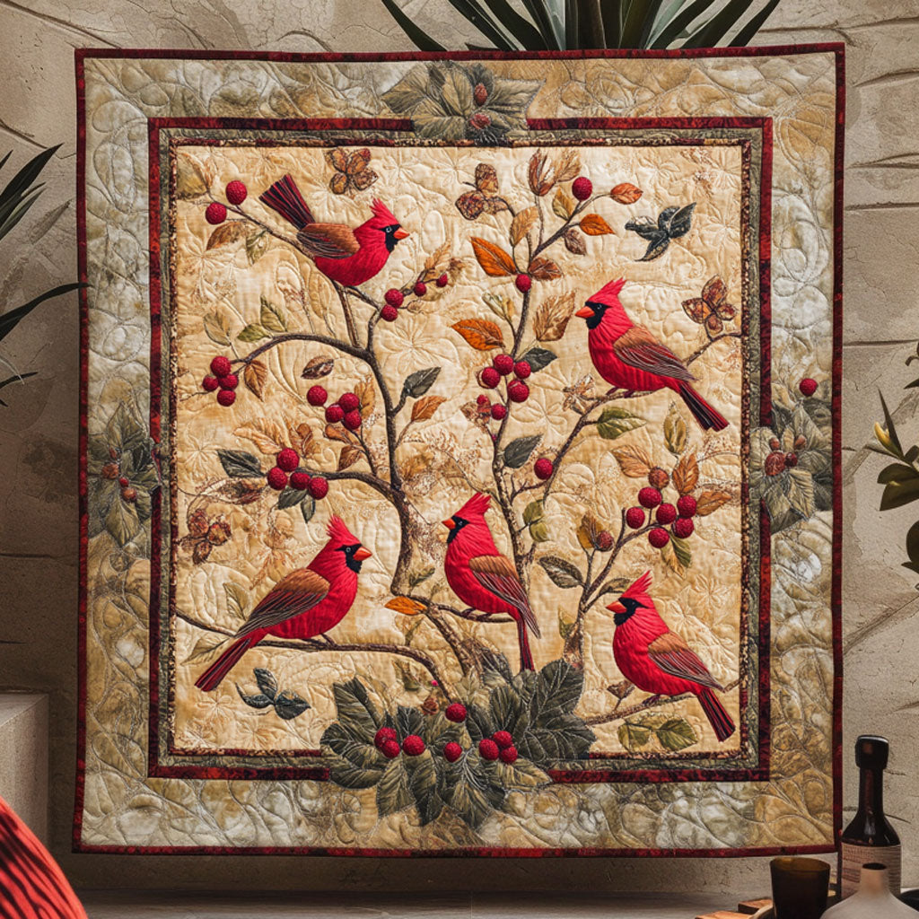 Cardinal Frost Song Quilt Blanket Cardinal Blanket Throw Christmas Cardinal Gift for Mom