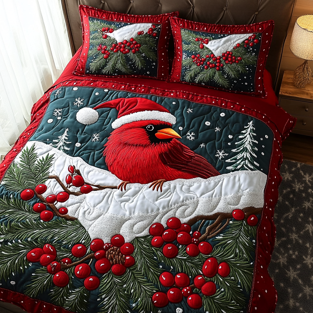 Cardinal Gathering Quilted Bedding Set Holiday Duvet Sets Best Family Presents For Christmas