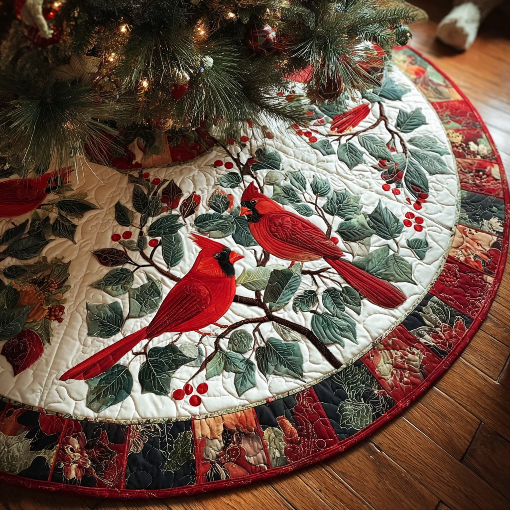 Cardinal Glow Christmas Quilted Tree Skirt Christmas Tree Skirt Gift That Brings Joy