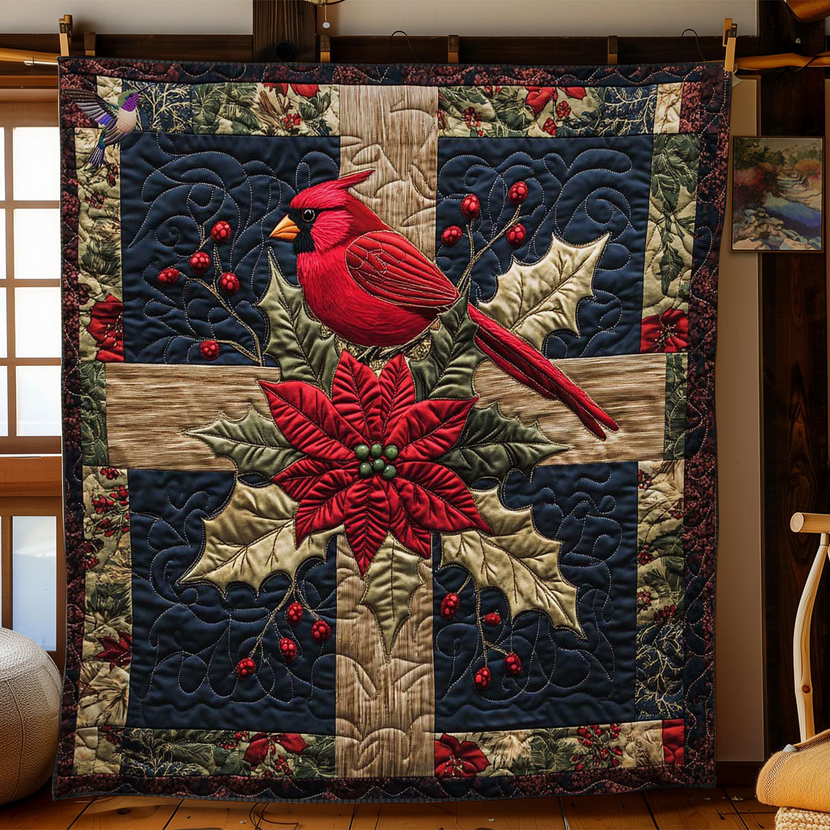 Cardinal Glow Holiday Christmas Quilt Blanket Grandma Presents For Christmas