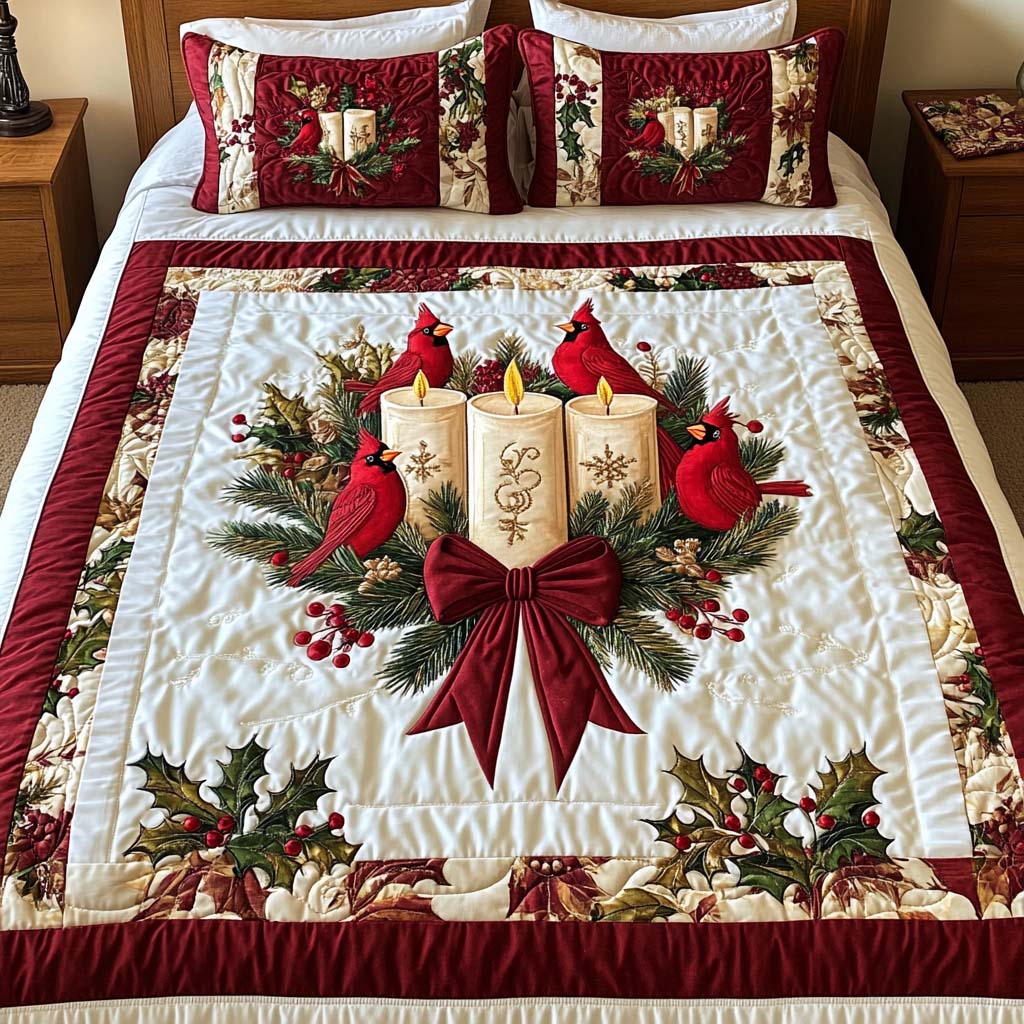 Cardinal Glow Quilted Bedding Set King Size Duvet Cover Useful Gifts For Mom