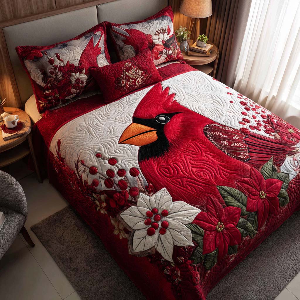 Cardinal Glow Quilted Bedding Set Xmas Duvet Sets Best Christmas Gifts For Relatives