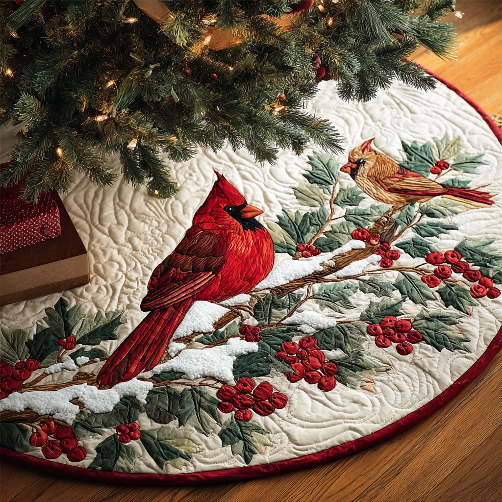 Cardinal Grace Christmas Quilted Tree Skirt Xmas Tree Decor Cardinal Gifts For Friend