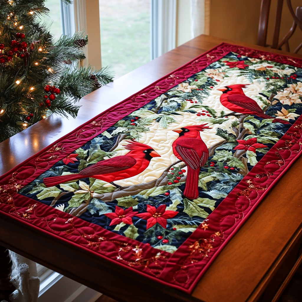 Cardinal Harmony Quilted Table Runner Holiday Table Runner Stepdad Gifts For Father's Day