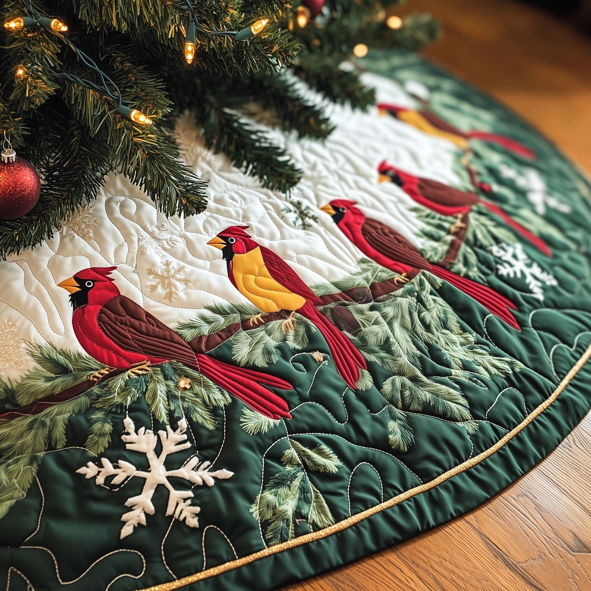 Cardinal Harmony Quilted Tree Skirt Easter Merch Gift
