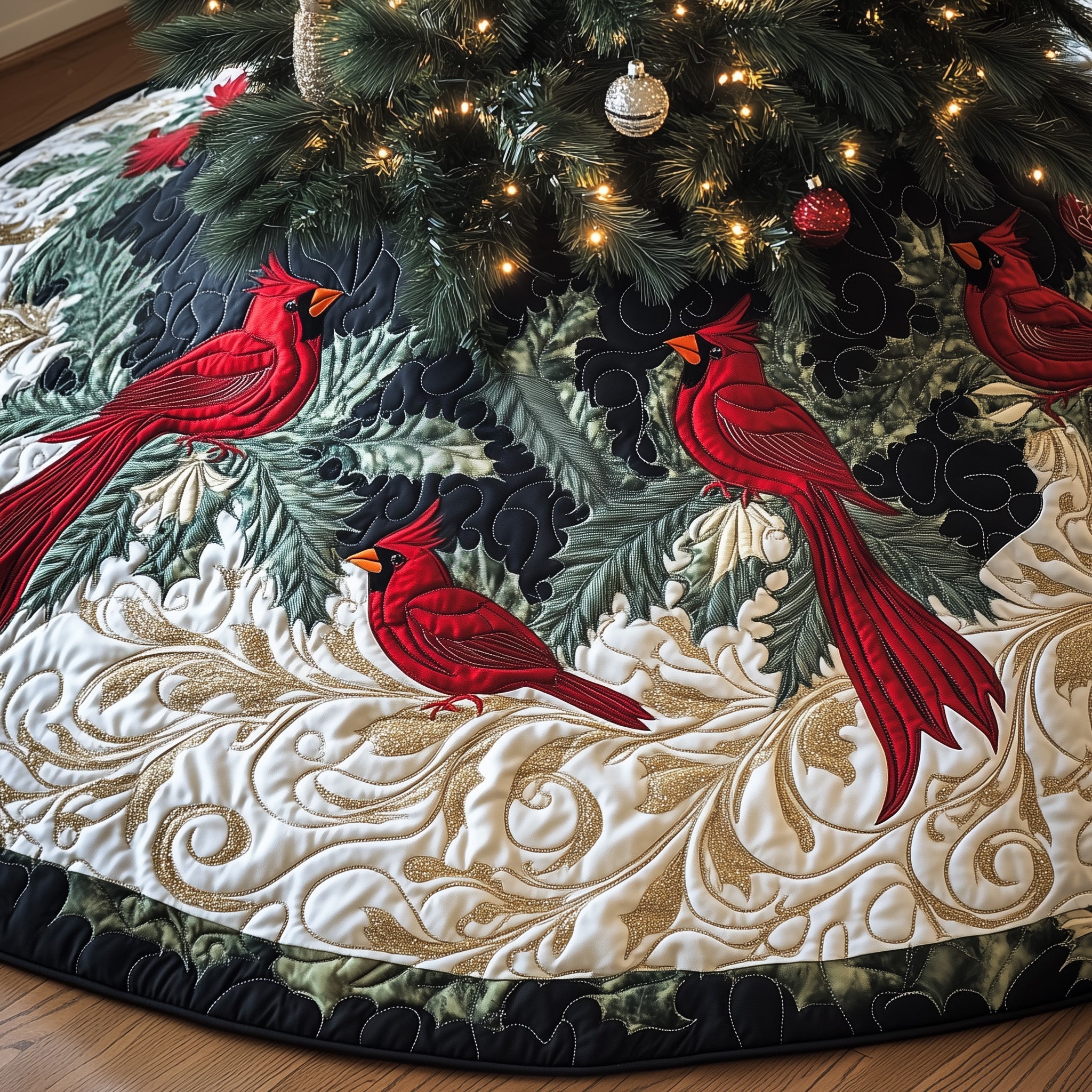 Cardinal Harmony Quilted Tree Skirt Merch For Mom