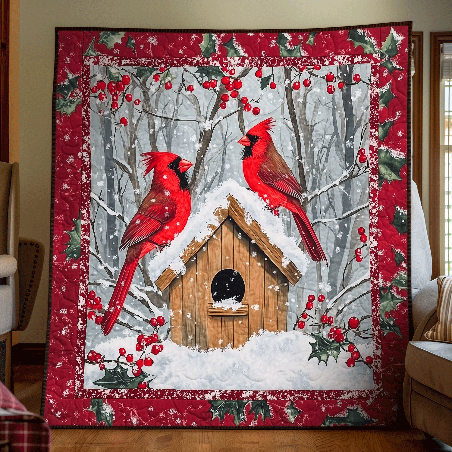 Cardinal Haven Quilted Blanket Unique Cardinal Bird Gifts