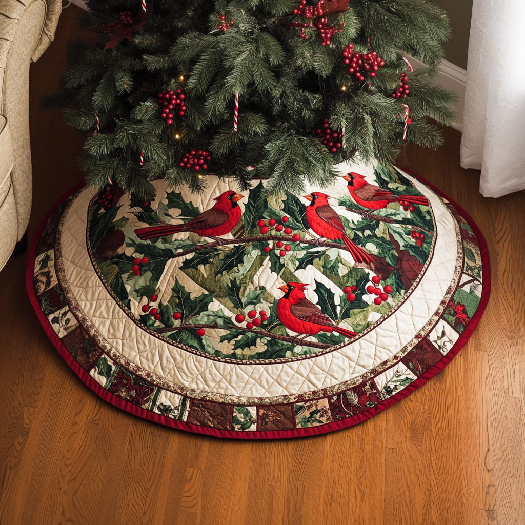 Cardinal Haven Quilted Tree Skirt Unique Holiday Gift Merch for Family Homes