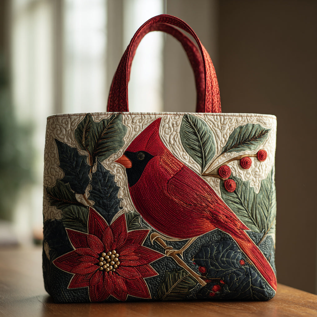 Cardinal Holly Quilted Tote Bag Red Cardinal Gift Items