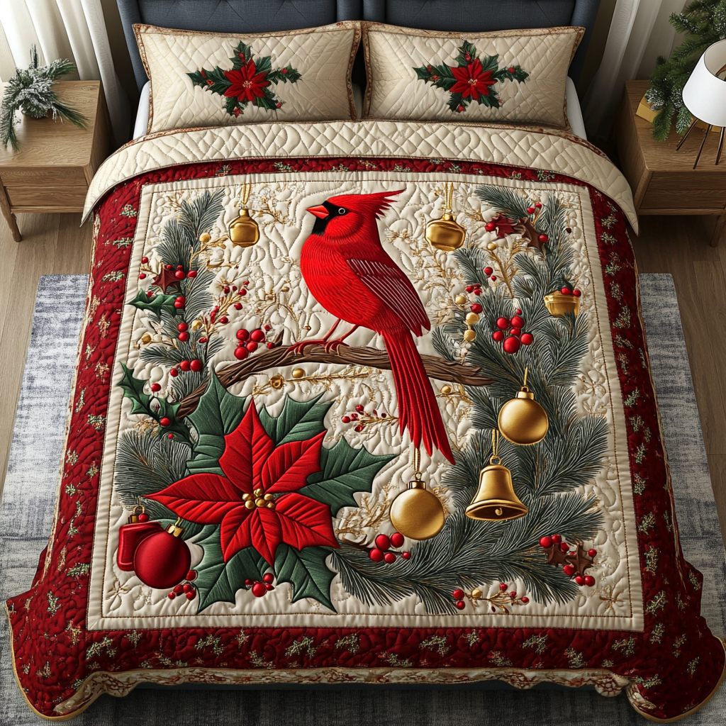 Cardinal Joy Quilted Bedding Set Christmas Bedding Sets Unique Cardinal Gifts