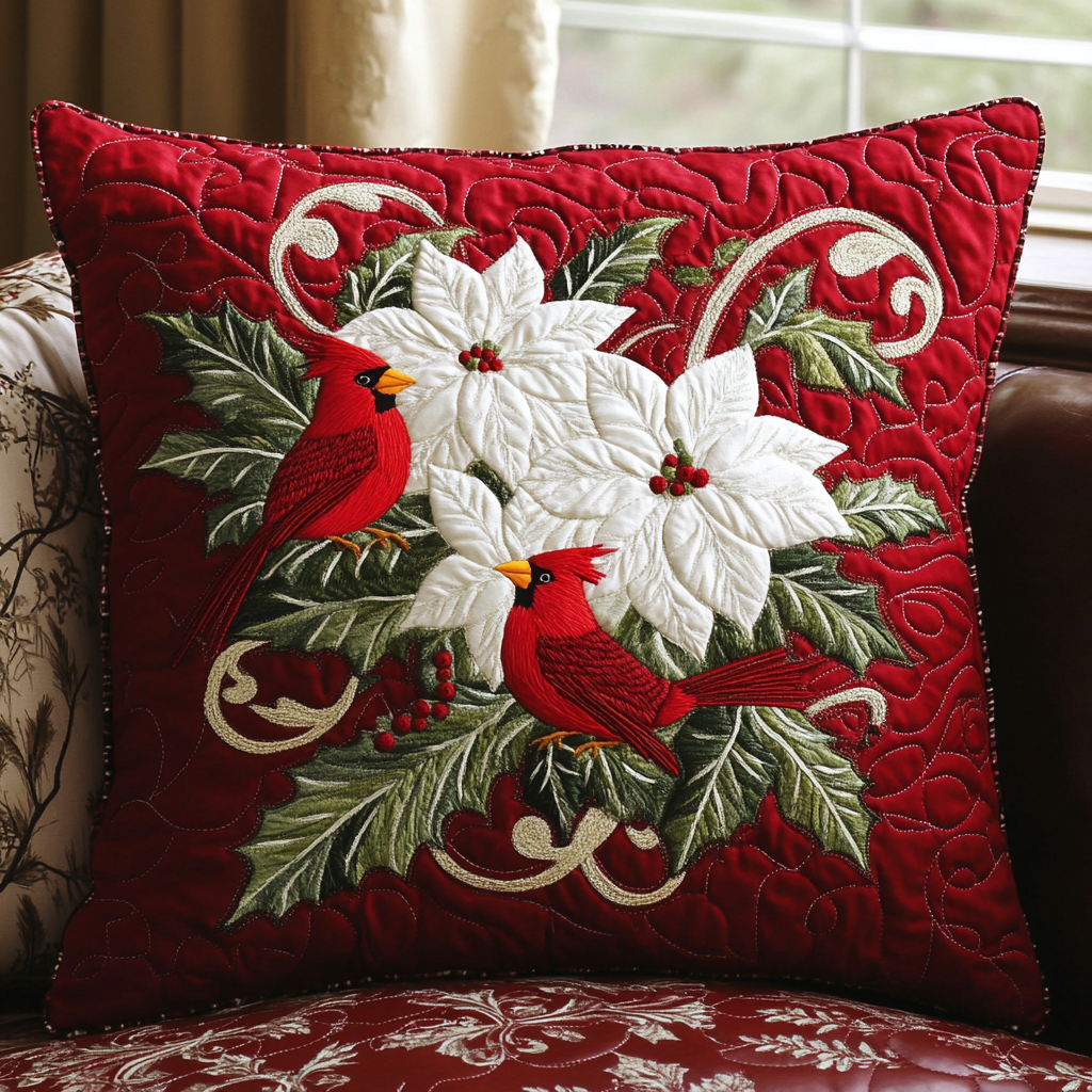 Cardinal Joy Quilted Pillow Case Christmas Cushion Covers Cardinal Gift Items