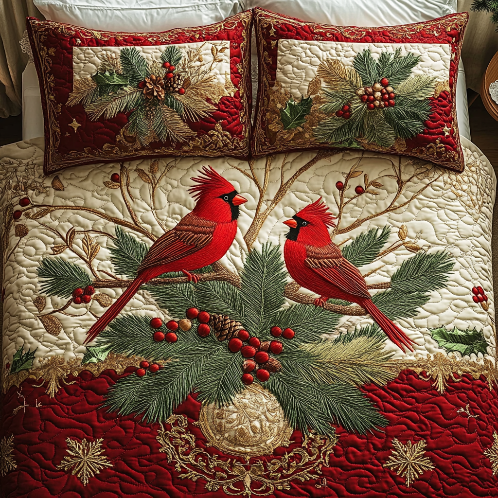 Cardinal Lantern Quilted Bedding Set Christmas Bedding Sets Red Cardinal Bird Gifts