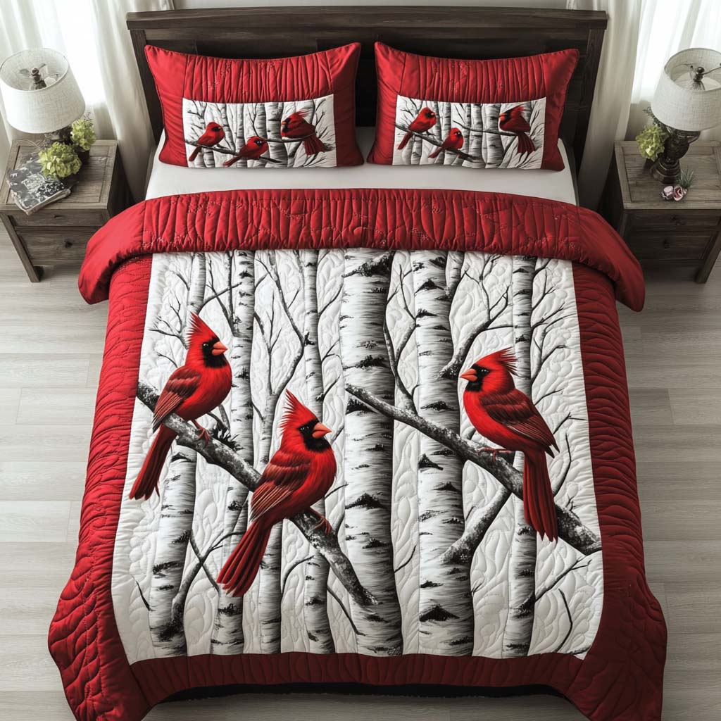 Cardinal Love Quilted Bedding Set Holiday Season Duvet Cover Set Red Cardinal Gifts For Mom