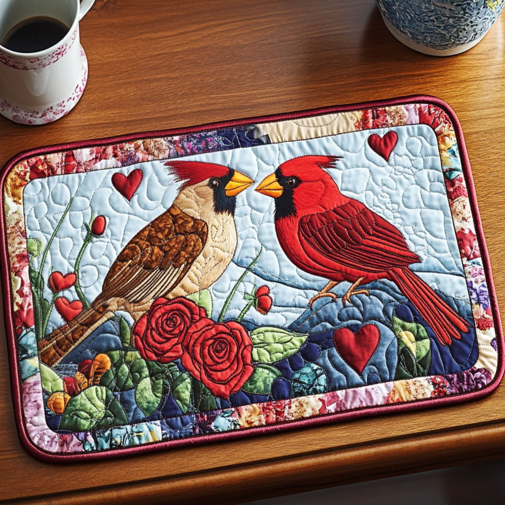 Cardinal Love Quilted Placemat Christmas Decor Presents For Bird Lovers
