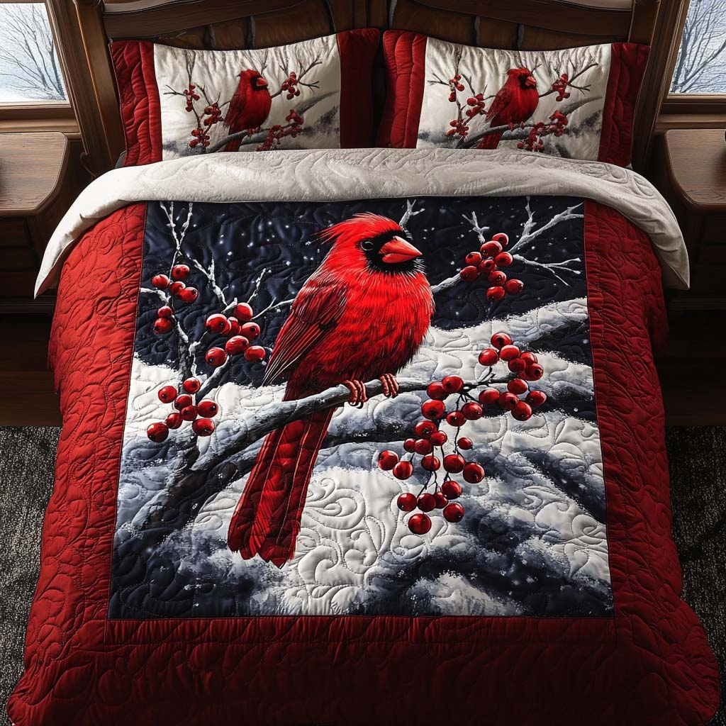 Cardinal Magic Quilt Bedding Set King Bedspread Christmas Gifts For Mothers