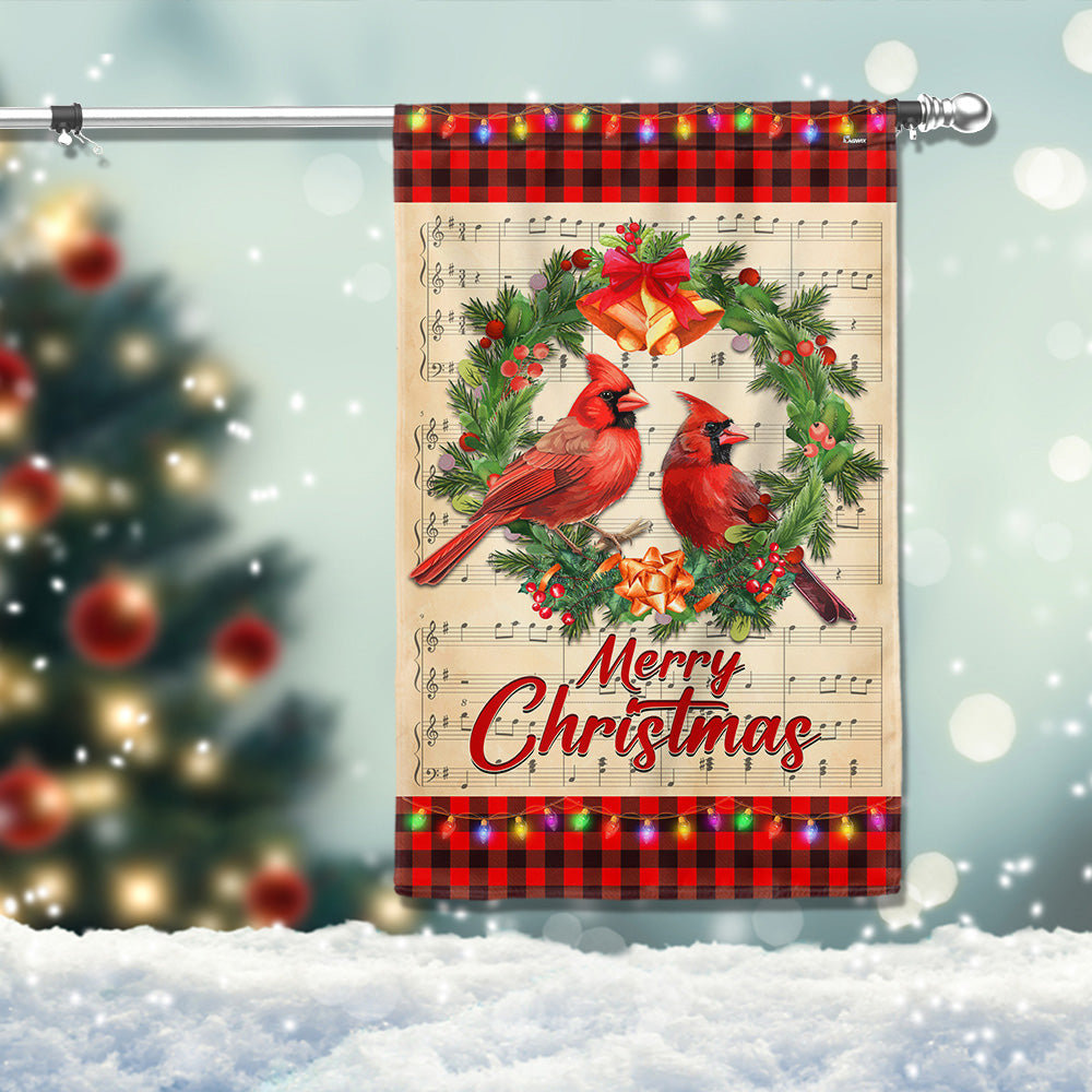 Cardinal Merry Christmas Cardinals In Wreath Flag