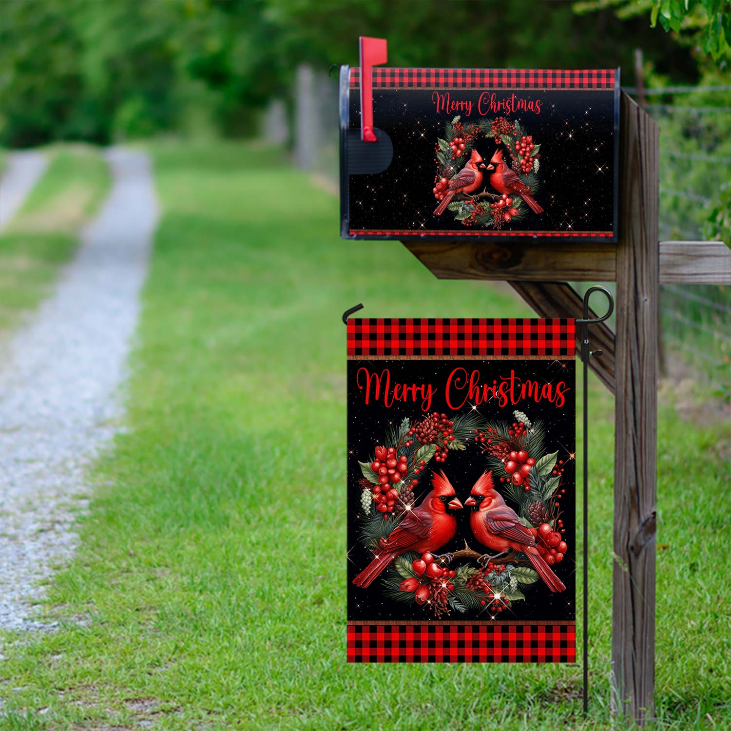 Cardinal Merry Christmas Garden Flag Mailbox Cover