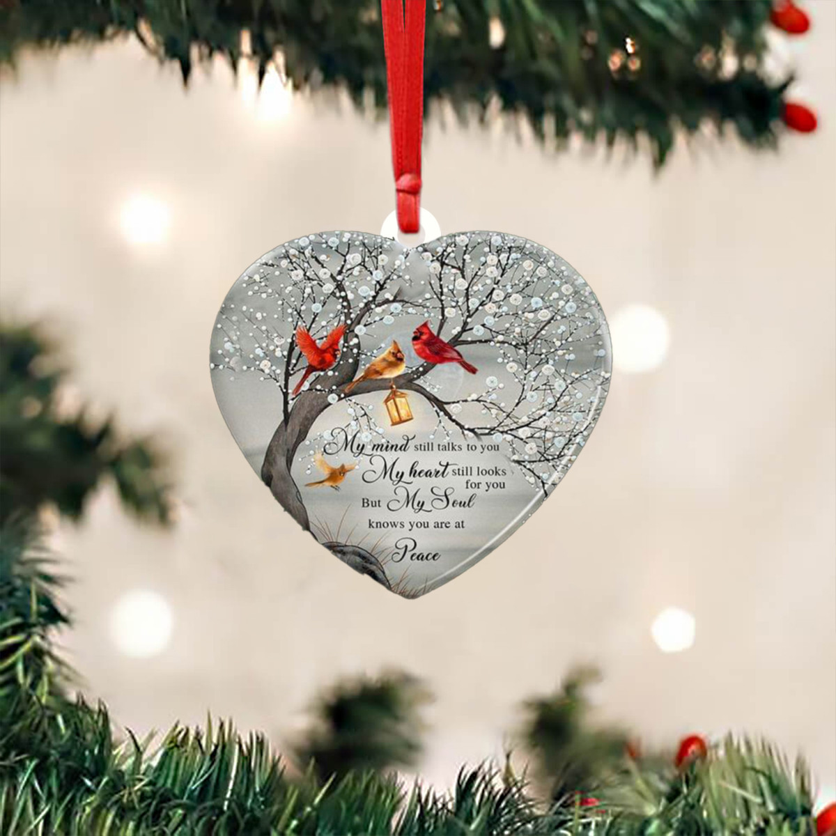 Cardinal My Mind Still Talks To You Ornament Christmas Decorations In Memory Of A Loved One