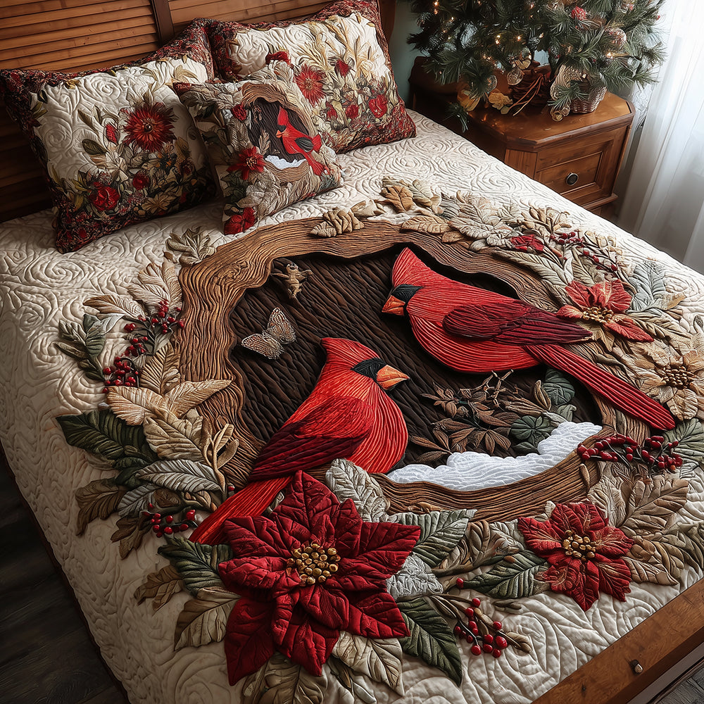 Cardinal Nest Haven Quilted Bedding Set Christmas Bed Sheets Unique Cardinal Gifts