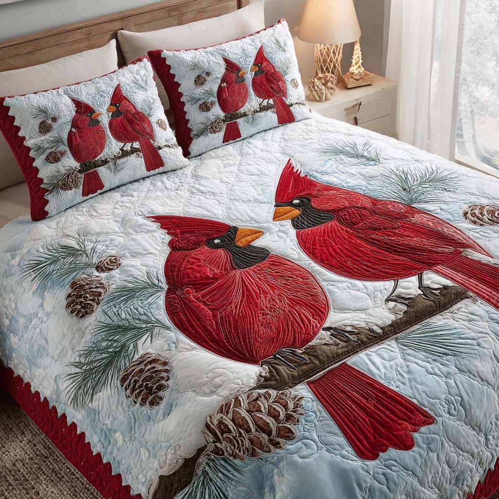 Cardinal Nest Quilted Bedding Set Best Christmas Duvet Cover Set Cardinal Gifts For Her