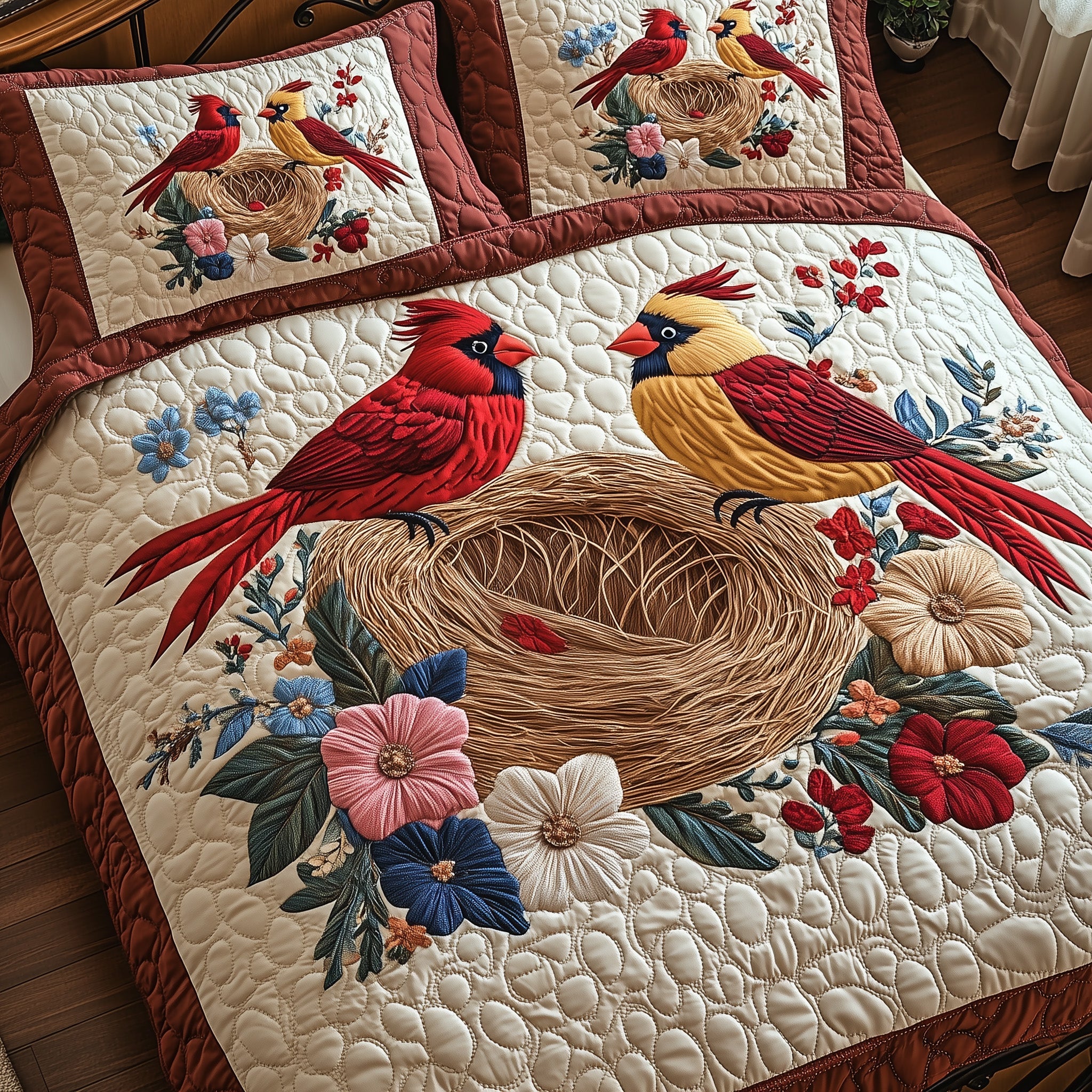 Cardinal Nest Quilted Bedding Set Duvet Cover Bedspread Cardinal Gifts For Friend
