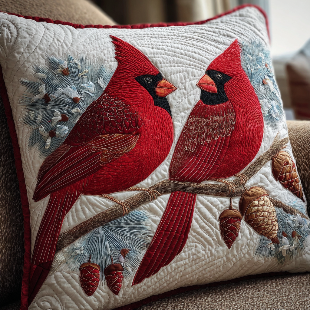 Cardinal Nest Quilted Pillow Case Christmas Sofa Pillow Covers Unique Cardinal Bird Gifts