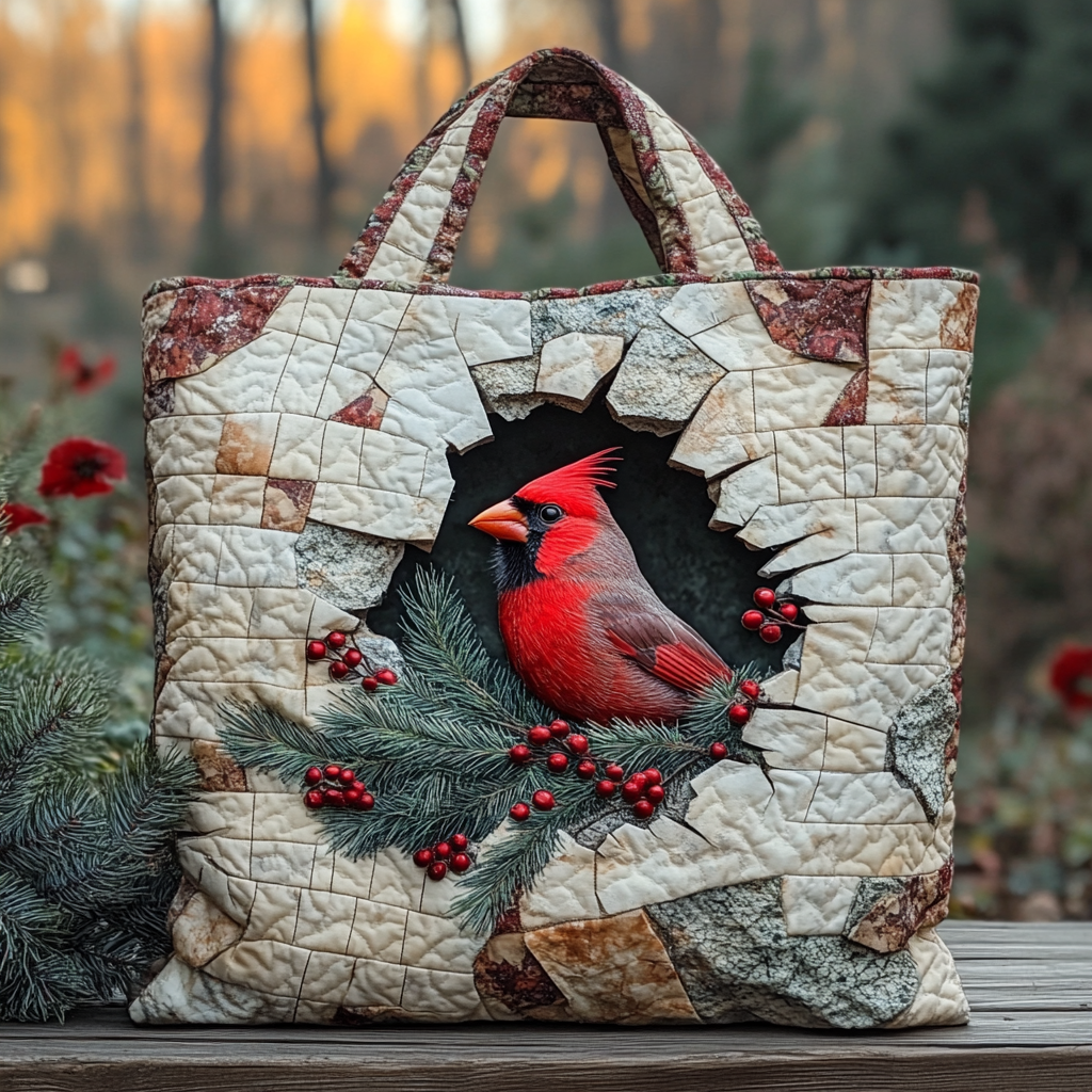 Cardinal Nest Quilted Tote Bag Cardinal Christmas Gift