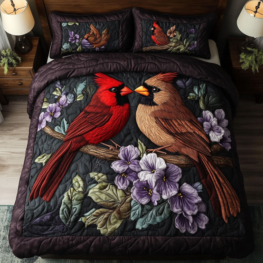 Cardinal Paradise Quilted Bedding Set Cute Bedroom Decor Cardinal Themed Gifts
