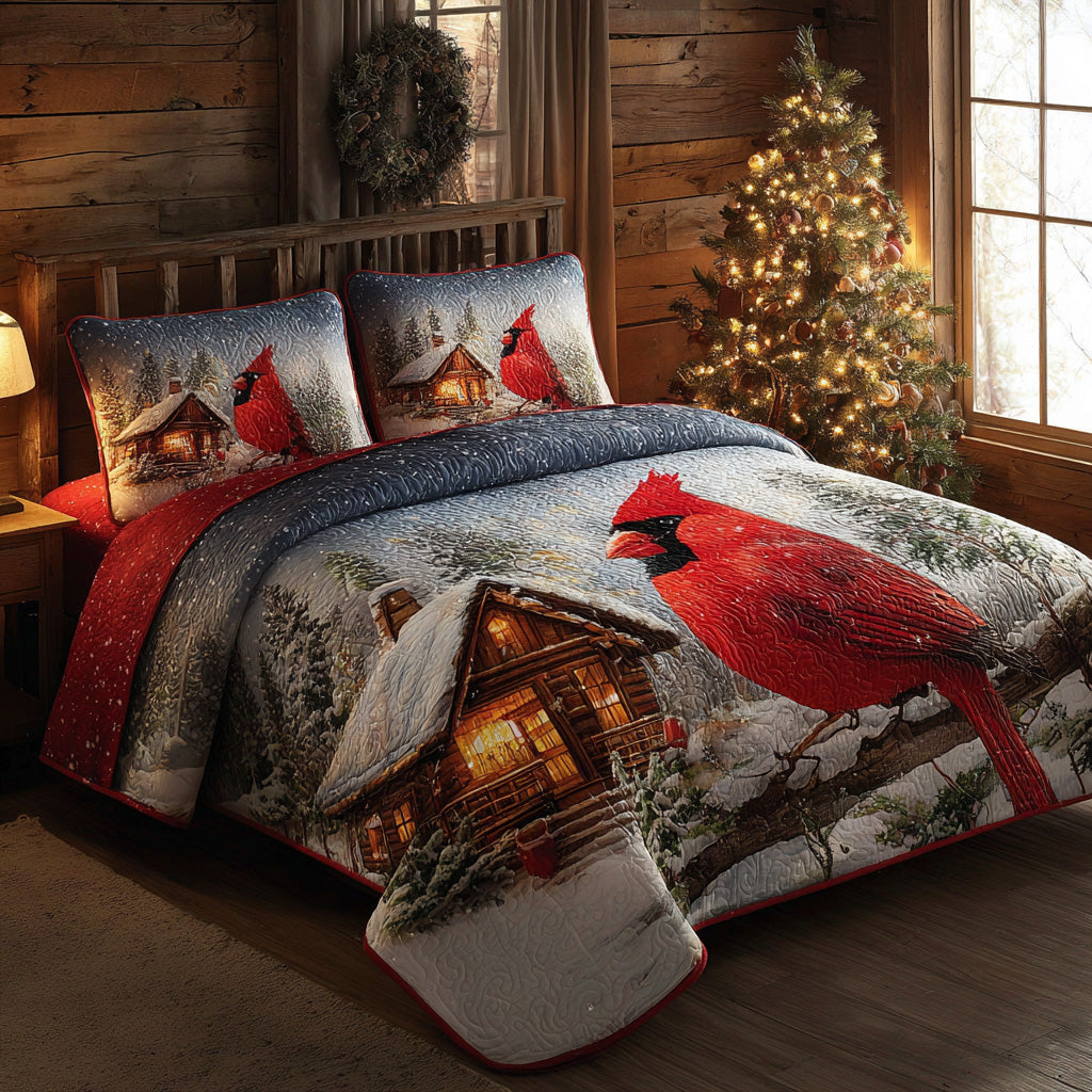 Cardinal Peace Quilted Bedding Set Holiday Season Duvet Cover Set Present For Mother In Law Christmas