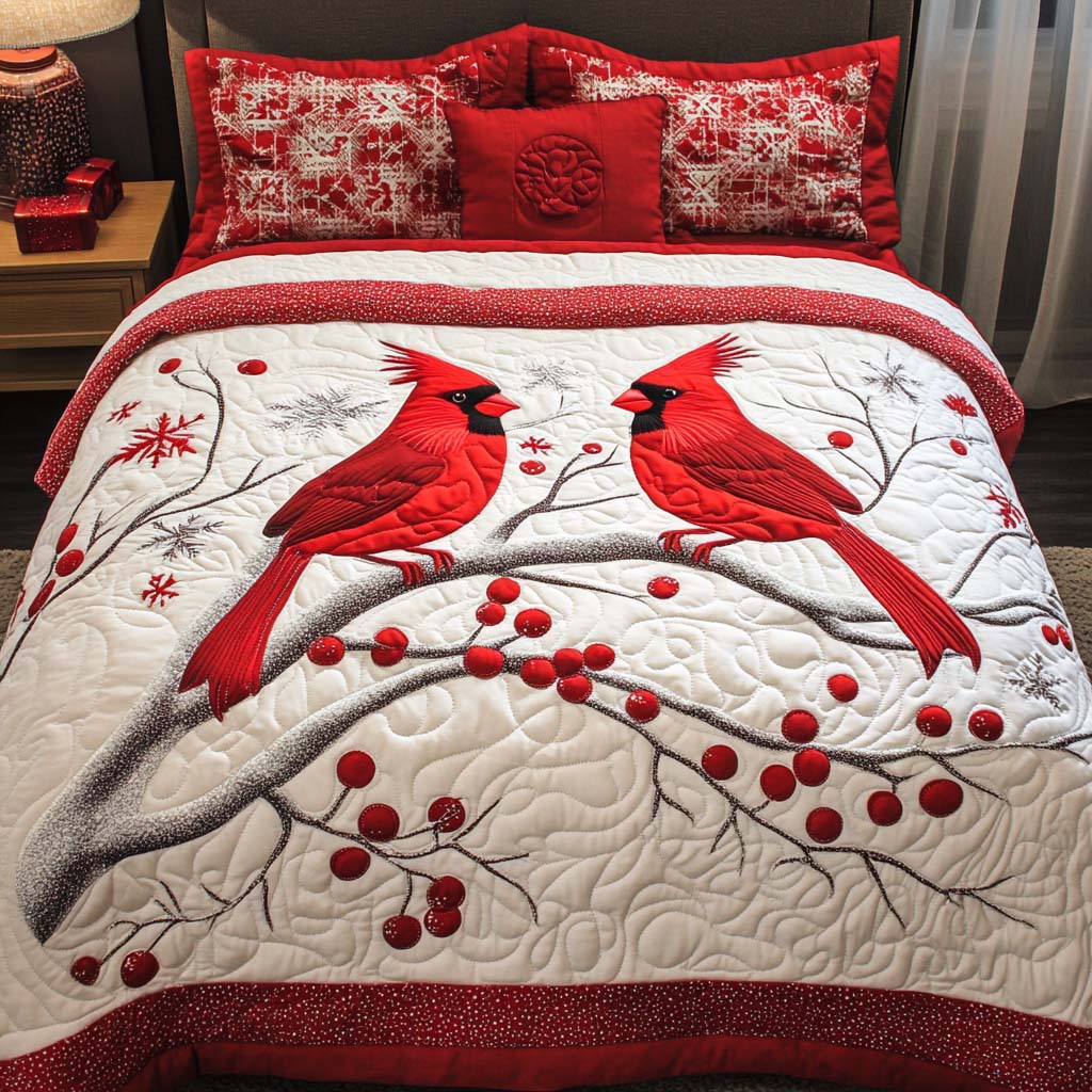Cardinal Peace Quilted Bedding Set Xmas Holiday Duvet Cover Set Best Cardinal Gift Items
