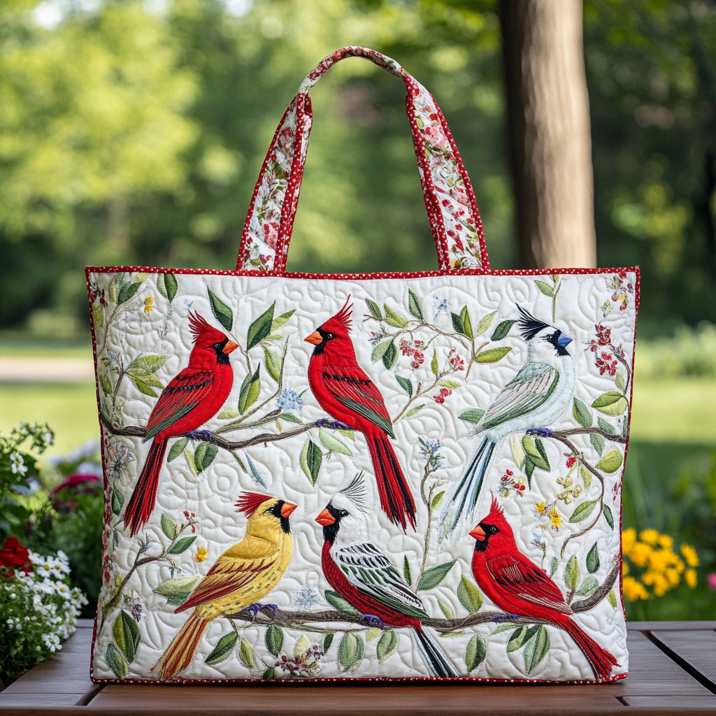 Cardinal Pines Quilted Tote Bag Cardinal Christmas Gift