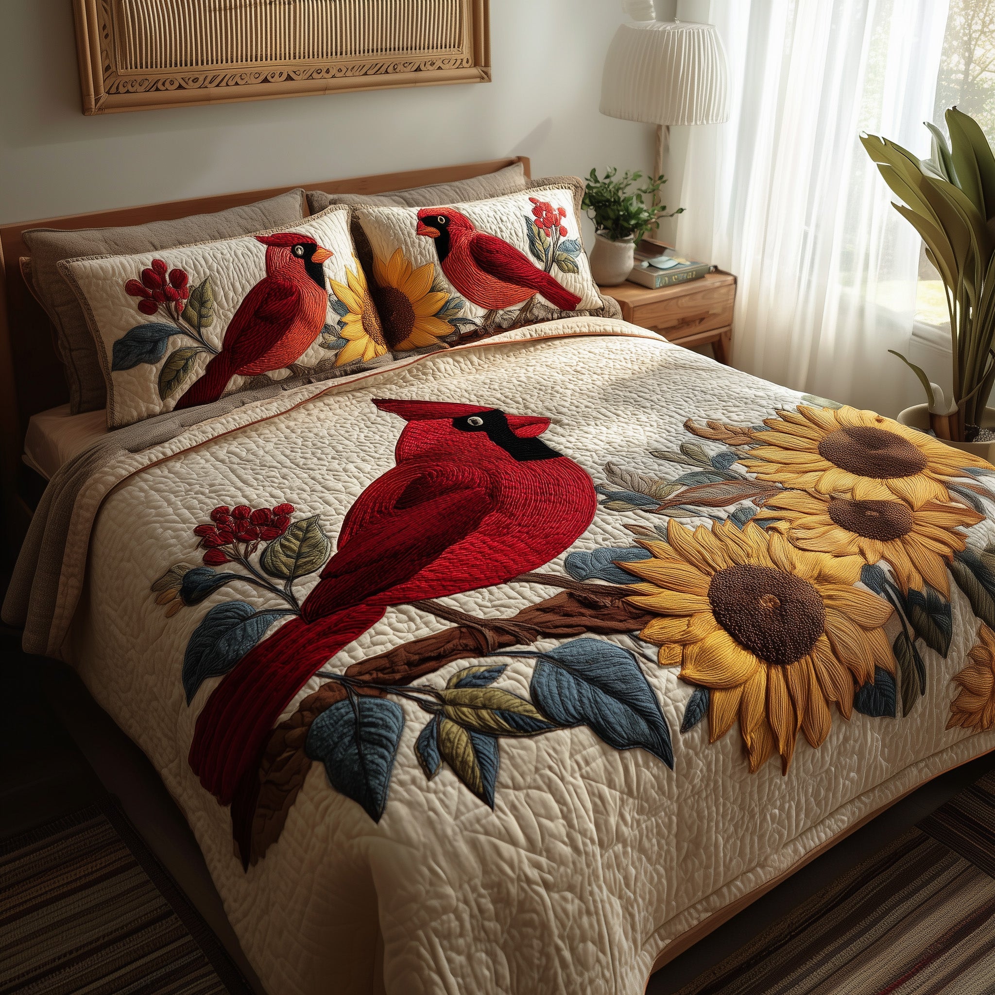 Cardinal Quilted Bedding Set Duvet Cover Bedspread Cardinal Themed Gifts