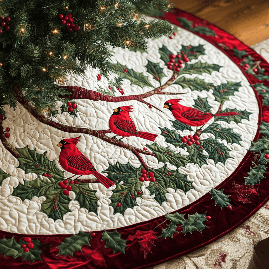 Cardinal Quilted Christmas Tree Skirt Indoor Cardinal Christmas Decoration Ideas