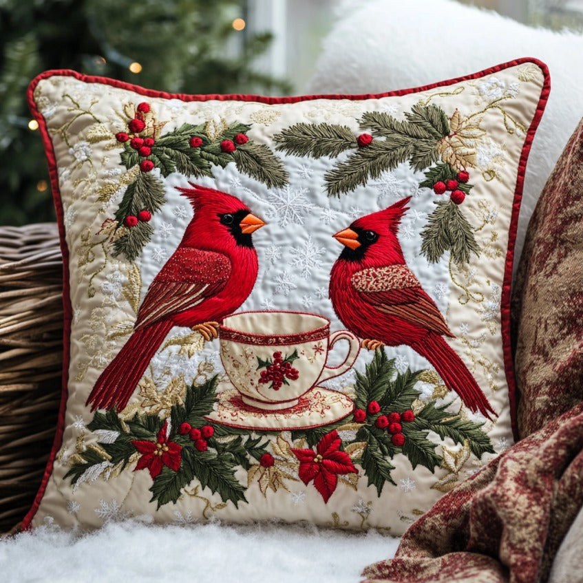 Cardinal Quilted Pillow Case Holiday Sofa Pillows Great Xmas Presents For Her