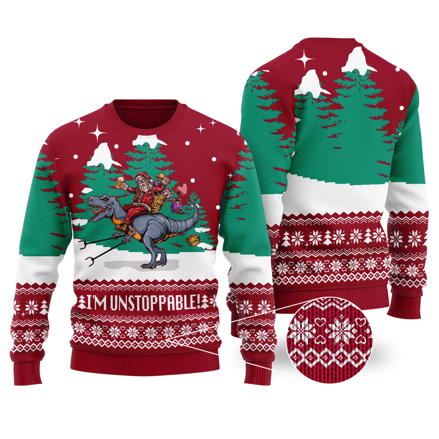 Cardinal Red Funny Santa Trex Christmas Sweater Warm Winter Merch Gift for Someone You Love