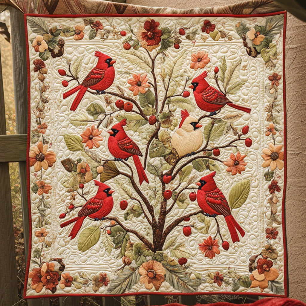 Cardinal Scarlet Leaves Quilt Blanket Cardinal Blanket Throw Christmas Cardinal Gift for Mom