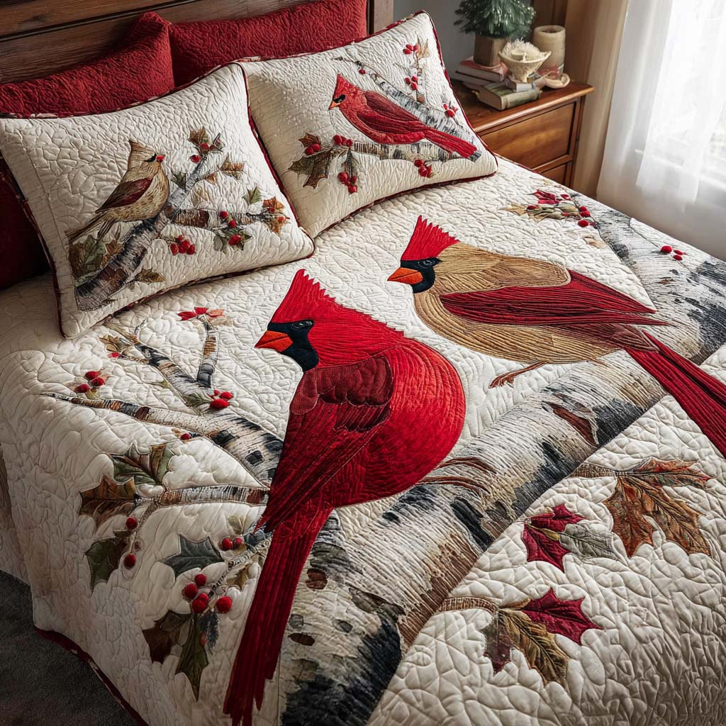 Cardinal Serenity Quilted Bedding Set Christmas Bed Sheets Unique Cardinal Gifts