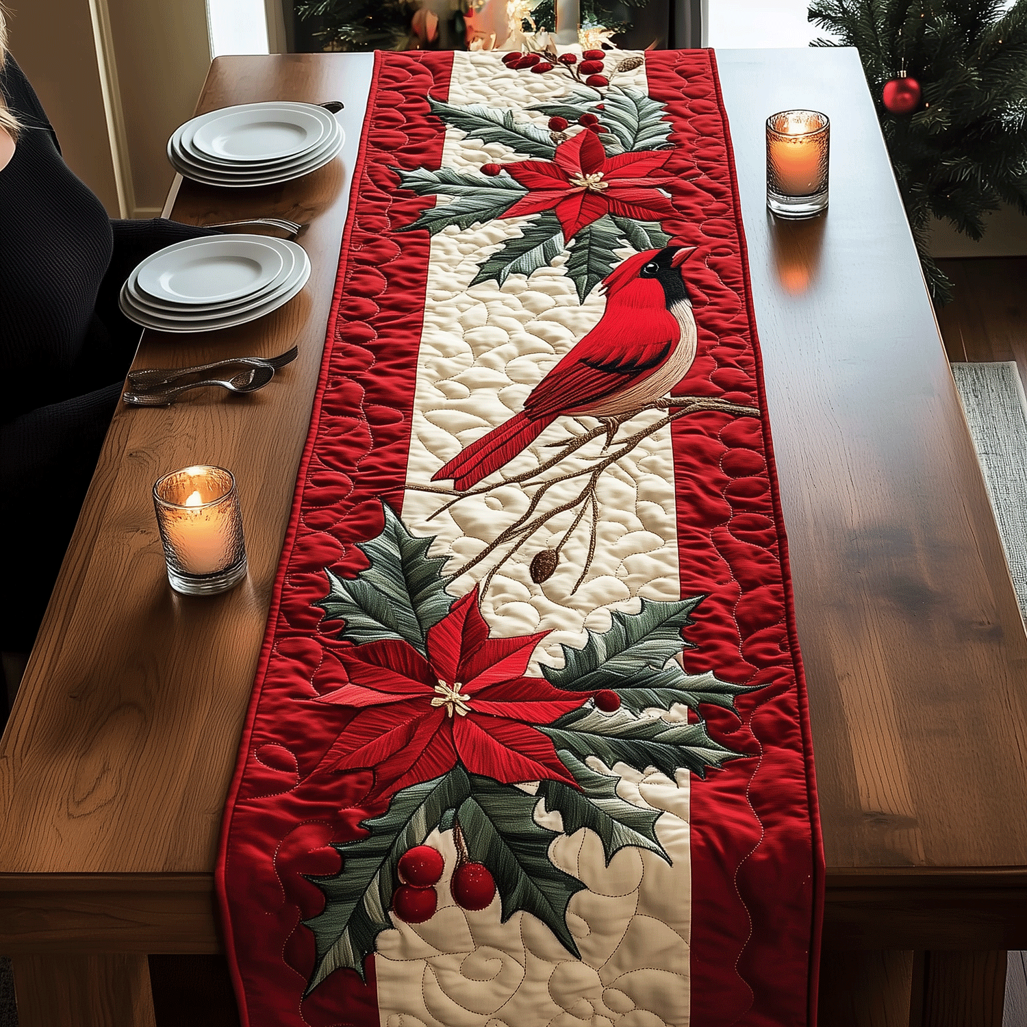 Cardinal Serenity Quilted Table Runner Holiday Table Runner Good Gifts For Mom Birthday