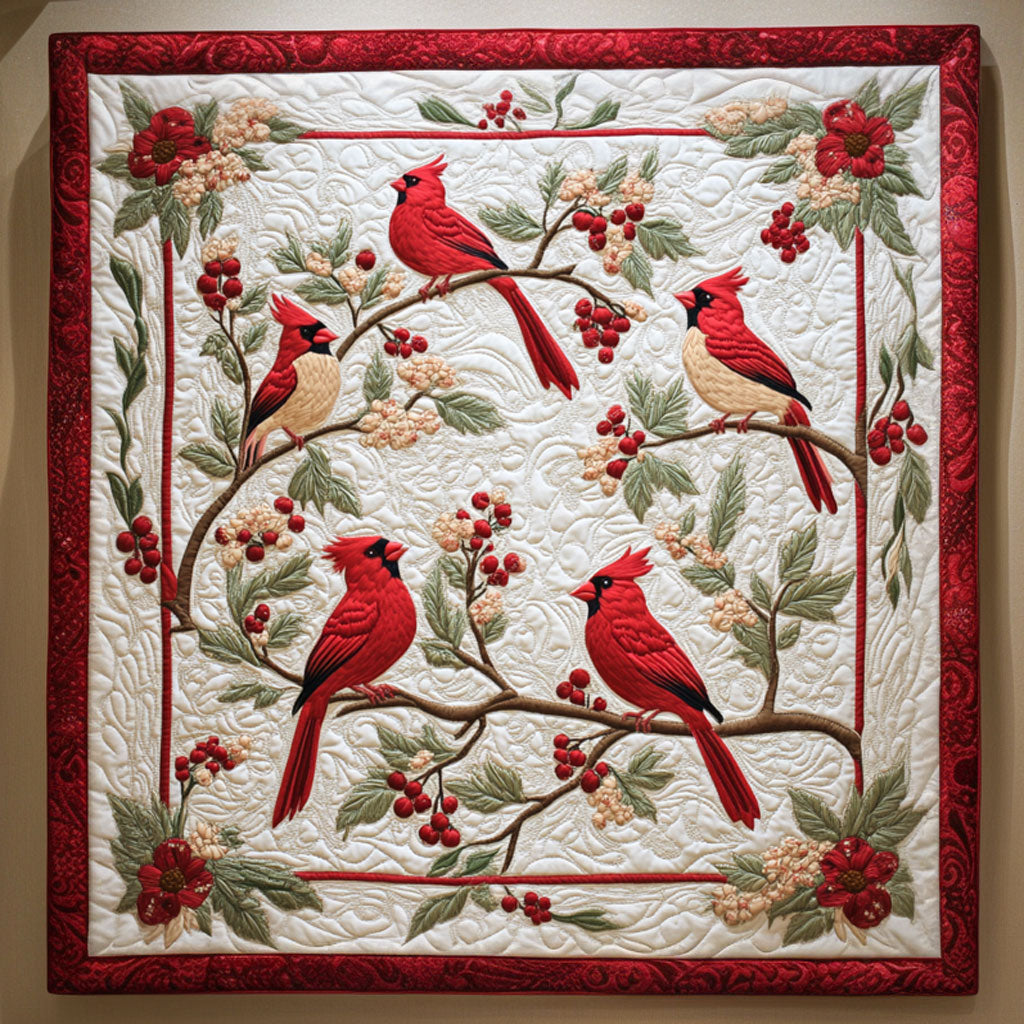 Cardinal Silent Snow Quilt Blanket Cardinal Throws And Blankets Christmas Gift for Parents