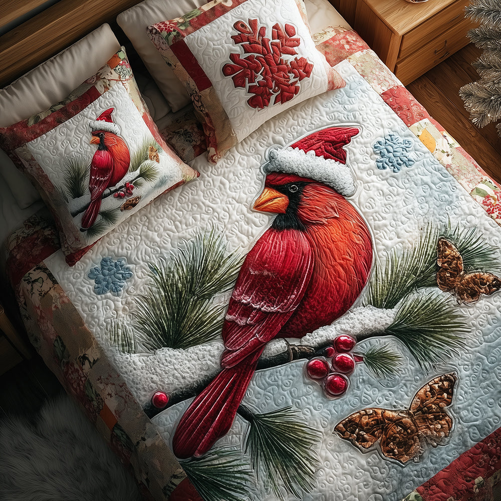 Cardinal Snowfall Quilted Bedding Set Best Christmas Duvet Cover Set Cardinal Gifts For Her