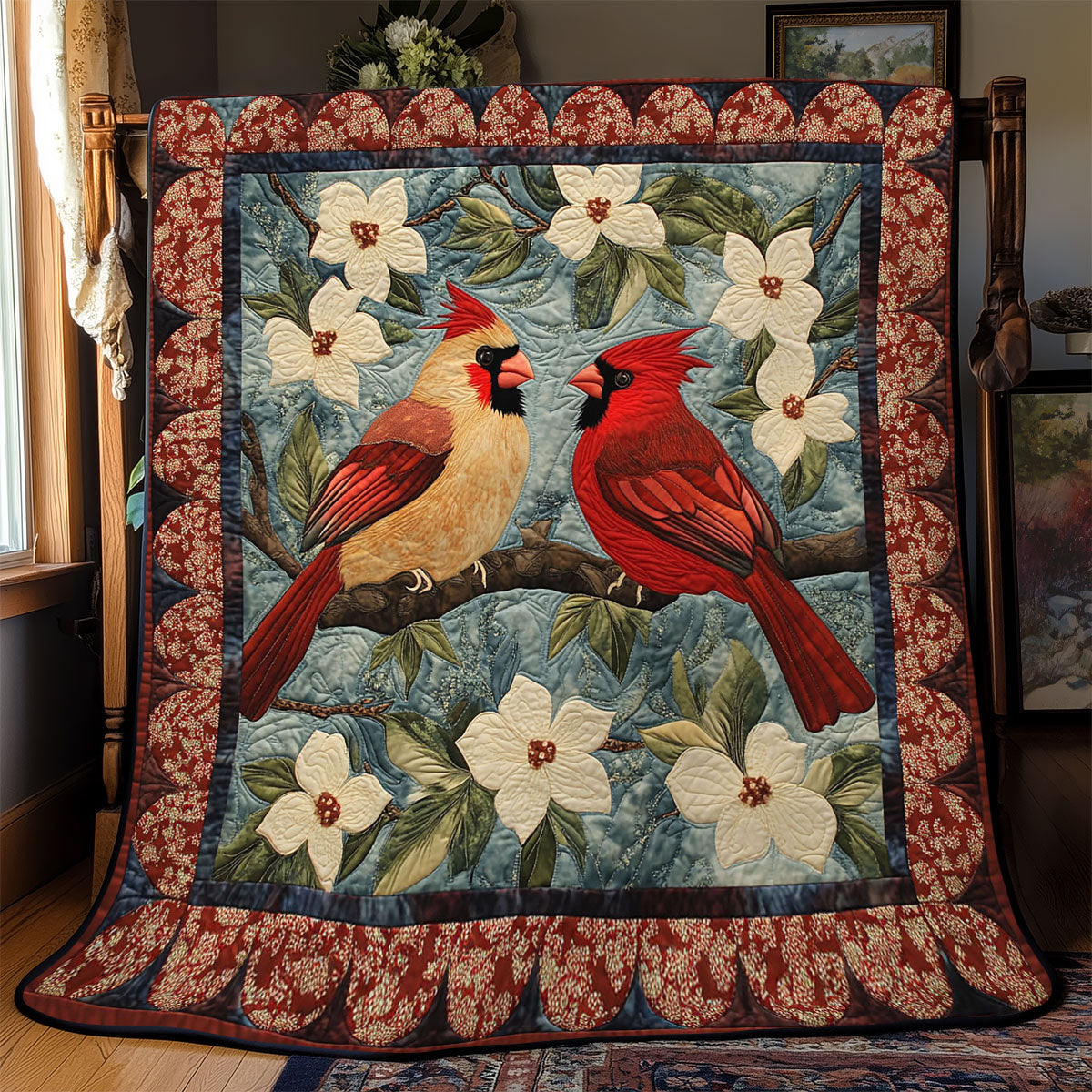 Cardinal Symphony Quilt Home Essential Gift Cozy Quilt Blanket
