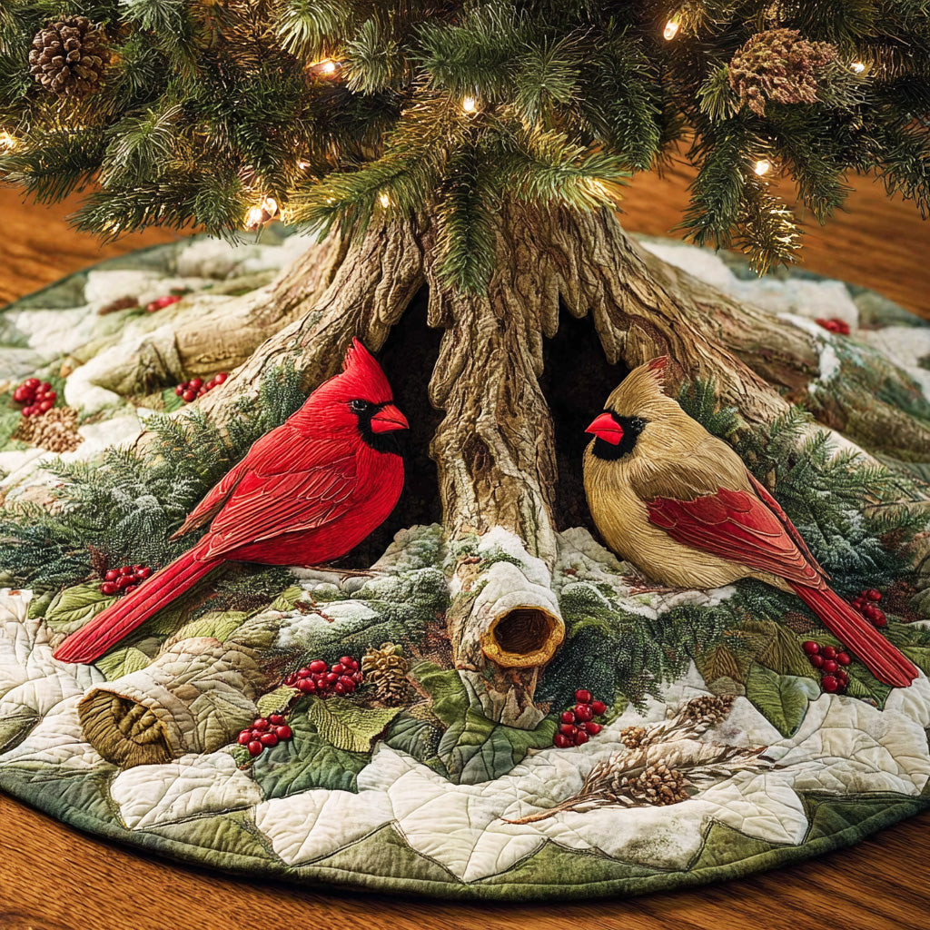 Cardinal Whisper Path Christmas Quilted Tree Skirt Christmas Tree Skirt Cardinal Lover Xmas Gift